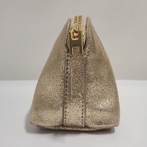India Hicks Metallic Gold Leather Zip Top Cosmetic Accessory Pouch Clutch - Picture 11 of 16